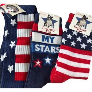 3 Pairs American USA Patriotic Socks My Stars Stripes Navy Blue Sz 8-12 NWT